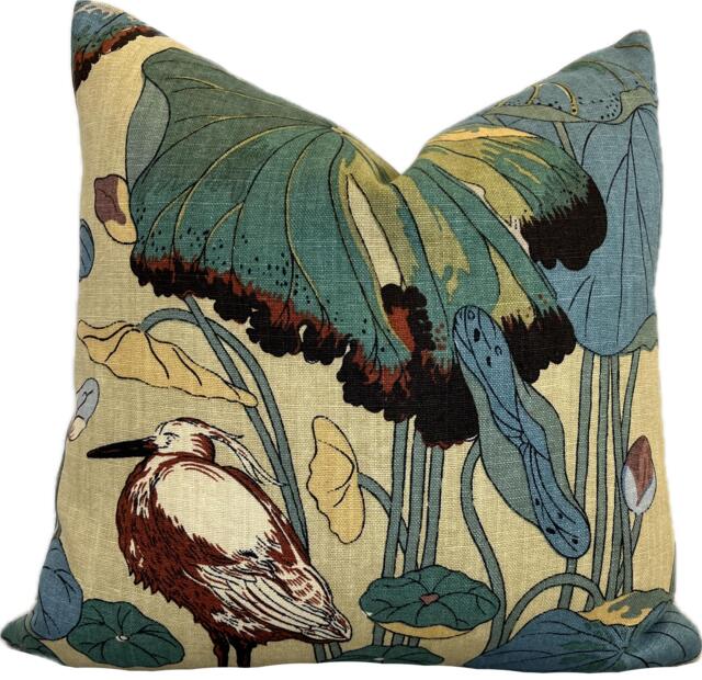 G.p & J Baker Nympheus Aqua/Sand Double Sided Cushion Cover Pillow - image 1
