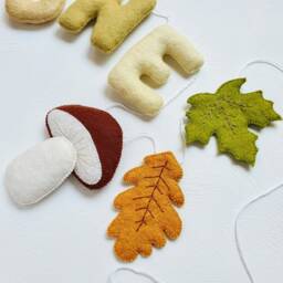Mushrooms & Fall Leaves Felt Name Garland, Personalized Woodland Nursery Wall Decor, Forest Banner - thumbnail 3
