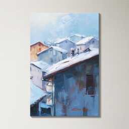 Swiss Alps Village 3 Panel Split Canvas Wall Art Snow Rooftops Winter Mountain Landscape Oil Painting Framed Home Decor Gift - thumbnail 4