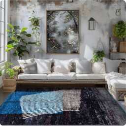 Authentic Black Moroccan Rug, & Blue Shag Custom Made Carpet, Large Area Berber Rug - thumbnail 4