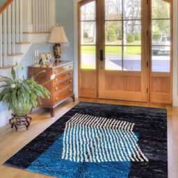 Authentic Black Moroccan Rug, & Blue Shag Custom Made Carpet, Large Area Berber Rug - thumbnail 2
