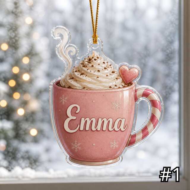 Personalized Coffee Mug Ornament Acrylic Christmas Gift, Custom Name Lover Ornament, Cute Cocoa Keepsake For Her - image 1