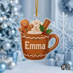 Personalized Coffee Mug Ornament Acrylic Christmas Gift, Custom Name Lover Ornament, Cute Cocoa Keepsake For Her - thumbnail 2