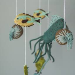 Ocean Mobile For Crib Squid Nautical Nursery Decor Baby Shower Gift Felt Cot Sea Creautures Minimalistic - thumbnail 3