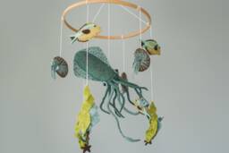 Ocean Mobile For Crib Squid Nautical Nursery Decor Baby Shower Gift Felt Cot Sea Creautures Minimalistic - thumbnail 1