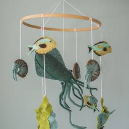 Ocean Mobile For Crib Squid Nautical Nursery Decor Baby Shower Gift Felt Cot Sea Creautures Minimalistic - thumbnail 2