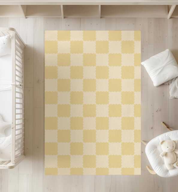 Checkered Yellow & Light Rug, Carpet, Kids Decor, Children's Room Decor, Kids Carpet - image 1