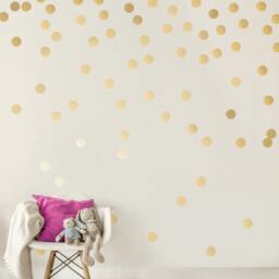 Gold Wall Decal Dots - 200 Decals - 2'' Inch Vinyl Graphic Shapes Kids Room Design Nursery Classroom Accent Sticker Art Decor Large Sign G72 - thumbnail 1