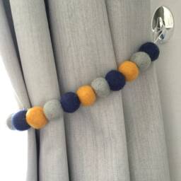 Felt Ball Curtain Tie Back Navy, Mustard, & Grey - thumbnail 2