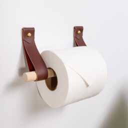 Leather Toilet Paper Holder Kit With Wood Dowel Walnut Or Birch Simple Loo Roll Holder Minimalist Leather Strap Hooks Rustic Bathroom Decor - thumbnail 4