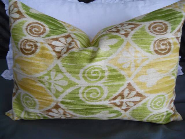 Ikat.pillow Cover.slip Covers.green Pillow Cover.brown Cover.neutrals.naturals.sun Kiss Yellow.home Decor.spring Decor Pillows.summer - image 1
