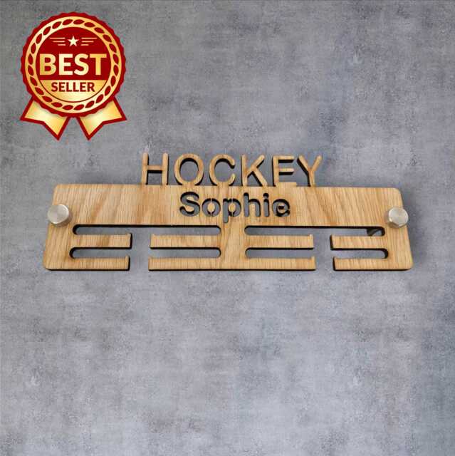 Hockey Medal Hanger - Wood Colours, Custom Name & Colour - image 1