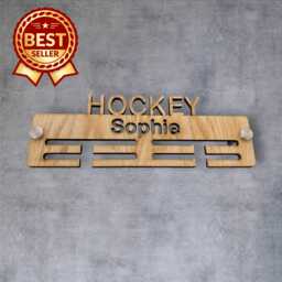Hockey Medal Hanger - Wood Colours, Custom Name & Colour