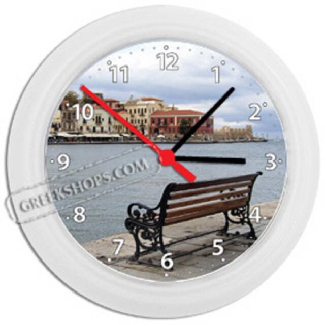 Greek Island Wall Clock - Chania Harbor View