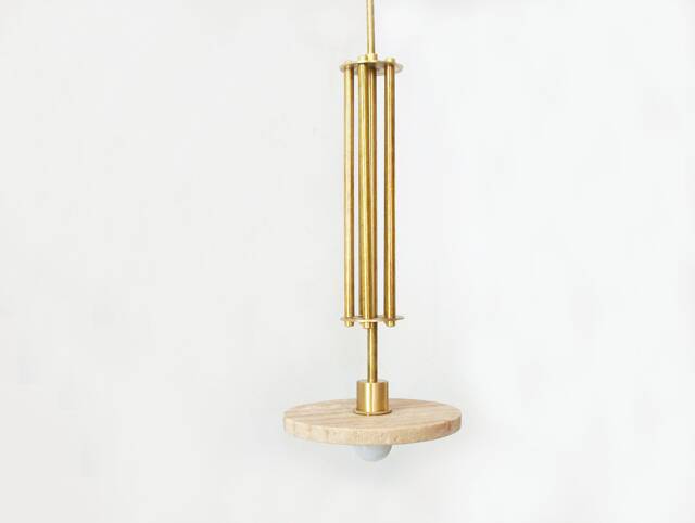 Travertine Stone & Brass Eclectic Pendant Light Kitchen Island Lamp Diningroom Ceiling Entry - image 1