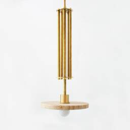 Travertine Stone & Brass Eclectic Pendant Light Kitchen Island Lamp Diningroom Ceiling Entry - thumbnail 2