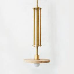 Travertine Stone & Brass Eclectic Pendant Light Kitchen Island Lamp Diningroom Ceiling Entry - thumbnail 3