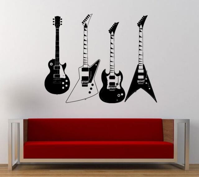 Four Electric Guitars Collection Music Rock Instrument Wall Decal Sticker Vinyl Mural Leaving Bedroom Room Home Decor Free Shipping L371 - image 1