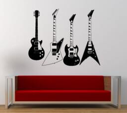 Four Electric Guitars Collection Music Rock Instrument Wall Decal Sticker Vinyl Mural Leaving Bedroom Room Home Decor Free Shipping L371 - thumbnail 1
