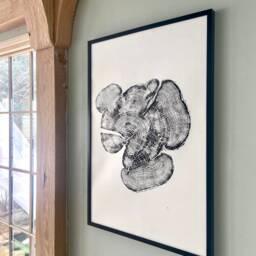 Lake House Print, Tree Sump Print, From Bear Lake, Woodcut Live Edge Lumber, 24x36 Inch Alpine Modernhandmade & Signed - thumbnail 3
