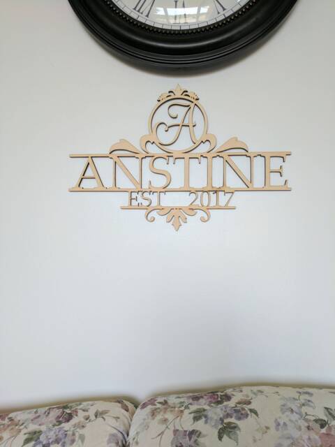 Wood Wall Hanging With Date Last Name & Initial - image 1