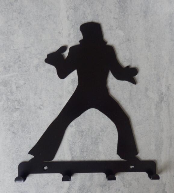 Elvis Singing in Microphone Silhouette Key Hook Rack - Music Metal Wall Art - image 1