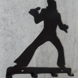 Elvis Singing in Microphone Silhouette Key Hook Rack - Music Metal Wall Art - thumbnail 2