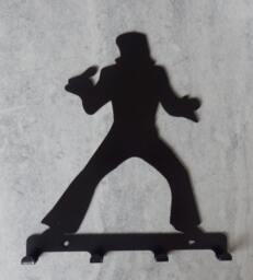 Elvis Singing in Microphone Silhouette Key Hook Rack - Music Metal Wall Art