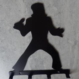 Elvis Singing in Microphone Silhouette Key Hook Rack - Music Metal Wall Art - thumbnail 3