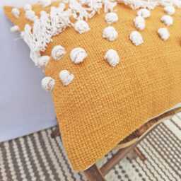 Mustard Yellow White Tassel Pillow Cover - Tufted Textured Handmade Cotton Embroidered Fringe Cushion Lumber Throw - thumbnail 4
