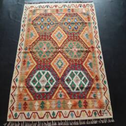 Kilim Rug Classic, Handmade Artisan Afghan Turkish Aztec Geometric Wool 186x120 cm - thumbnail 1