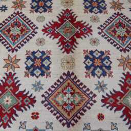 6x9 Ft Creamy Color Afghan Luxury Area Rug, Kazak Hand Knotted Rug, Medallion Geometric Home Decorative Rug - thumbnail 3
