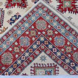 6x9 Ft Creamy Color Afghan Luxury Area Rug, Kazak Hand Knotted Rug, Medallion Geometric Home Decorative Rug - thumbnail 4