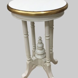 Round Lamp Occasional, Side Table - Finished in Antique White With Gold Metal Leaf Rim - thumbnail 2