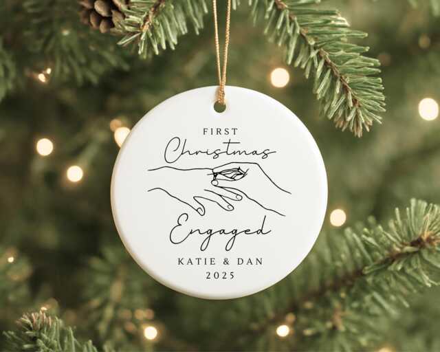 First Christmas Engaged Decoration Personalised Fiance Couple Ornament Gift - image 1