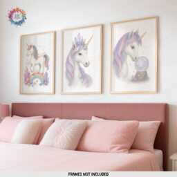 Girls Unicorn Prints - Set Of 3 - Girl Bedroom Decor Rainbow Unicorns Wall Art Print - thumbnail 1