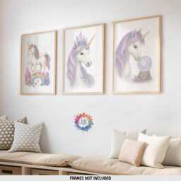 Girls Unicorn Prints - Set Of 3 - Girl Bedroom Decor Rainbow Unicorns Wall Art Print - thumbnail 2