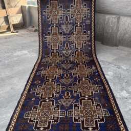 3'1x9.7 Unique Afghan Runner Rug - One Of A Kind Hand-Knotted Tribal Woolen , Cozy Geometric Design, Kitchen Hallway Gift - thumbnail 2