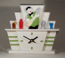 Echo Of Deco British Art Pottery Inspired Cotton Club Cocktail Hour Mantel Clock - thumbnail 1