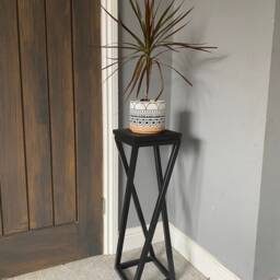 Geometric Plant Stand Table, Metal & Wood, Modern Decor - thumbnail 3
