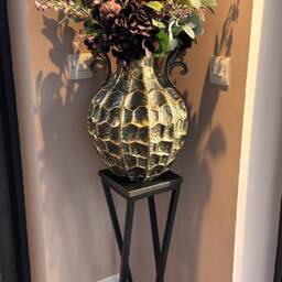 Geometric Plant Stand Table, Metal & Wood, Modern Decor - thumbnail 2