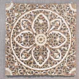 Mandala Lotus Flower Teak Natural Reclaimed Wood Wooden Carved Carving Panel Wall Art White Wash Brown Black Rustic 60cm 24 Inch - thumbnail 2