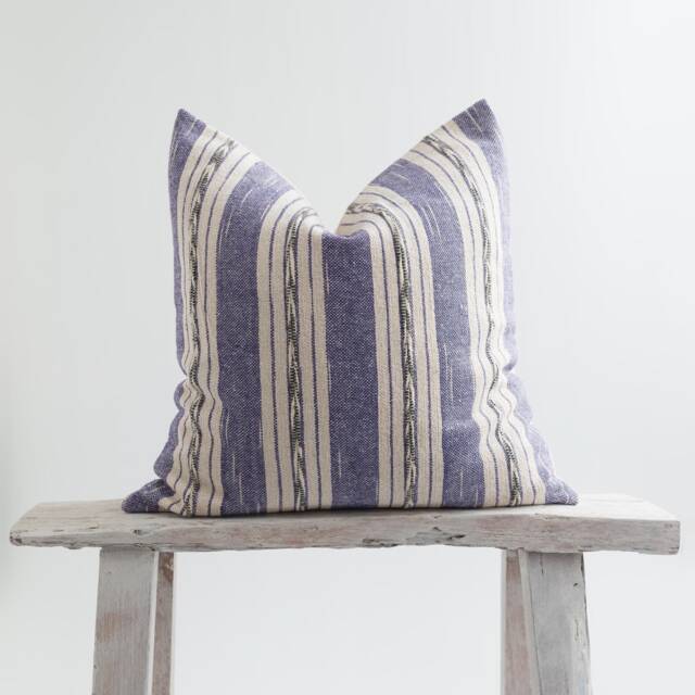 Purple Striped Woven Cotton Throw Pillow, Rustic Kapok Cushion Insert - image 1