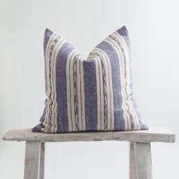 Purple Striped Woven Cotton Throw Pillow, Rustic Kapok Cushion Insert - thumbnail 1