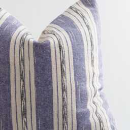 Purple Striped Woven Cotton Throw Pillow, Rustic Kapok Cushion Insert - thumbnail 2