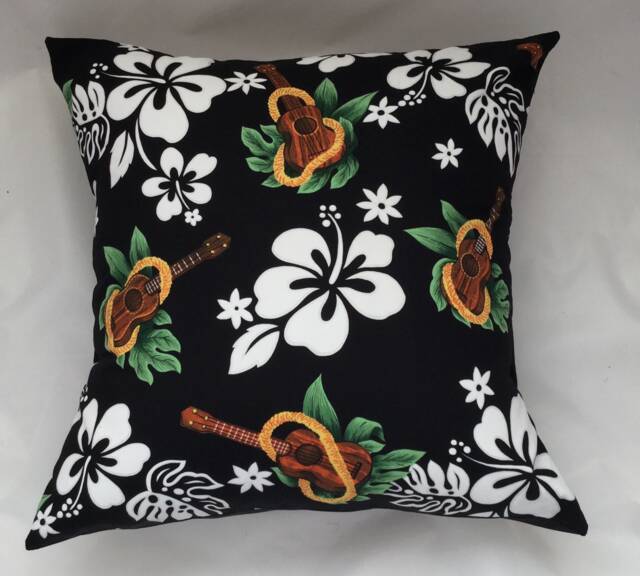 Hawaiian Pillow Cover, Tropical Pillows, Cushion Covers, Hibiscus Flowers Cushions, Lei Decor, Ukulele, Hawaiian Throw Pillow - image 1