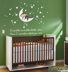 Moon Wall Decal, Monkey Decal, Stars Stars & Twinkle Little Star Baby Decal Sticker