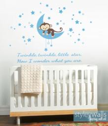 Moon Wall Decal, Monkey Decal, Stars Stars & Twinkle Little Star Baby Decal Sticker - thumbnail 2