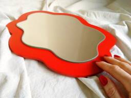 Red Asymmetrical Wall Mirror, Modern Accent Decor