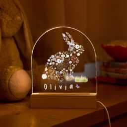 Personalised Kids Easter Led Night Light Cute Flower Bunny Design For Boys Or Girls Childrens Bunny First Gift Baby 1st Lamp Birthday - thumbnail 2